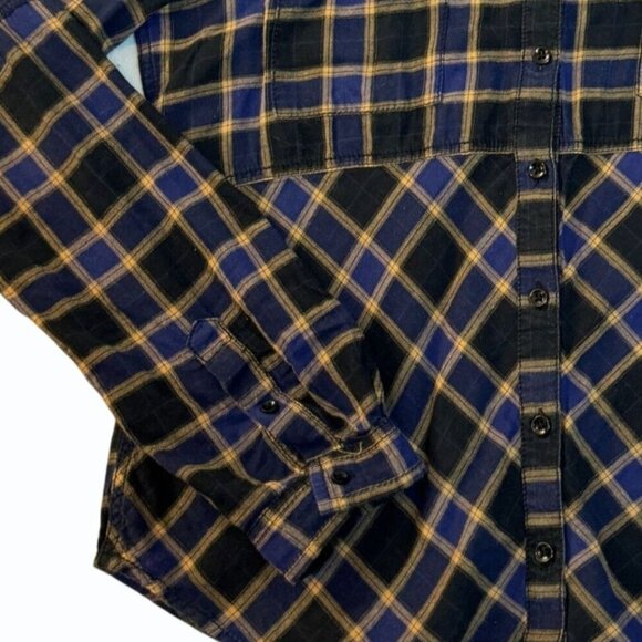 We The Free People Going Back to Harvard Shirt‎ Women Size M Plaid Blue Preppy - Picture 2 of 8